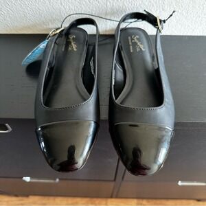 Seychelles Womens Flats Black Capped Toe Low Heel Slingback Memory Foam Shoes 7